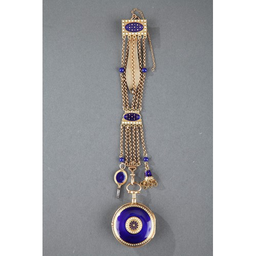 Enameled Gold Chatelaine with Watch by C-T Guenoux